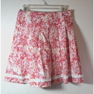 Key West Handprints Pleated Skirt Size 6 Ribbon Trim Paisley Coral Pattern EUC